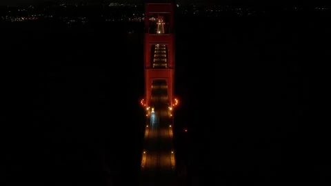 Drone Shot and Flythrough of Golden Gate Bridge at Night Stock Footage