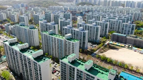 Drone shot of an apartment complex in Cheolsan-dong, Haan-dong, Gwangmyeong- Vídeo Stock 238421809