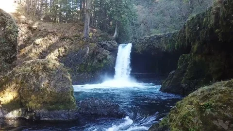 Drone Shot Approaching Beatuiful Forest Waterfall Stock Footage 99015326