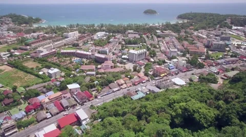 Drone Shot Approaching Kata in Phuket Thailand with Camera Tilt Video stock 65459006