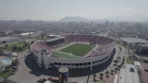 Drone Shot Approaching National Stadium Memorial Of Chile Dictatorship Stock Footage 344913959