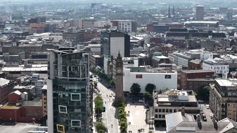 Drone shot of architectural highlights in Belfast, Northern Ireland, UK Stock Footage 292632737