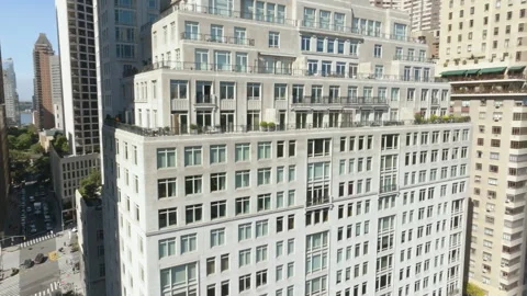 Drone shot around the 15 Central park west building, in sunny New York, USA Vídeos de archivo 254664245
