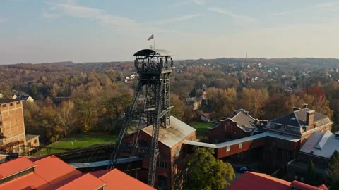 Drone shot around mine tower in Ostrava city 스톡 동영상 332819422