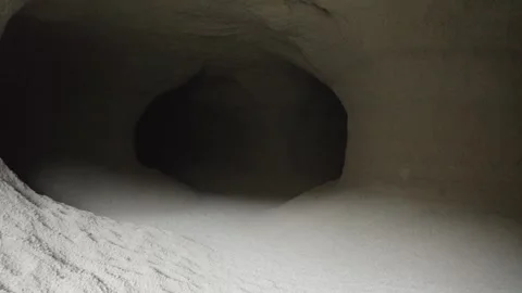 Drone shot of artificial drilled caves in Tenerife, Spain, moving  Vídeos de archivo 248637563