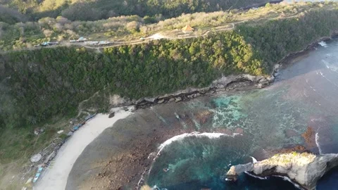 Drone Shot of the Atuh Beach and cliffs on Penida, near Bali, Indonesia Stock Footage 234192596