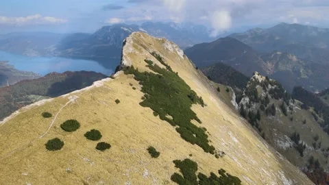 Drone Shot Of The Austrian Alps Mountain in Salzkammergut called Schafberg Stock Footage 220564009