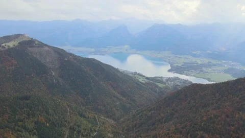 Drone Shot Of The Austrian Alps Mountain in Salzkammergut called Schafberg Stock Footage 220576764