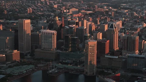 Drone shot of Baltimore at sunrise Stock Footage 345861226