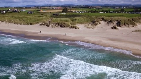 Drone shot of a beach close to Jæren, Norway, wide Stock Footage 84195589