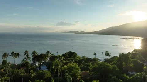 Drone shot beach island magic hour Stock Footage 322937776