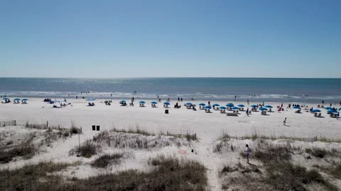 Drone Shot of Beach with Umbrellas and Atlantic Ocean Stock Footage 292913349