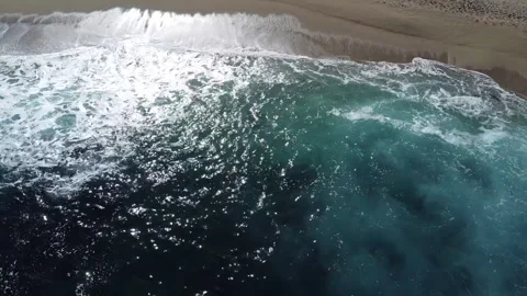 Drone shot - beach waves dark water Stock Footage 270943074