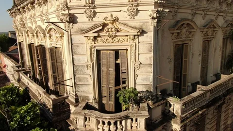Drone shot of an beautiful abandoned mansion in south america Stock Footage