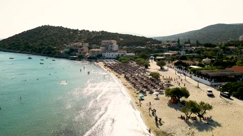 Drone shot of beautiful beach, turquoise water Psili Ammos Beach in Samos. Stock Footage 254494052