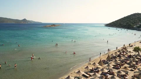 Drone shot of beautiful beach, turquoise water Psili Ammos Beach in Samos. Stock Footage 254494058