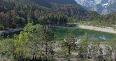 Drone Shot Of Beautiful Forest, Mountains And Lake Stock Footage 129180538