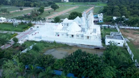 A drone shot of a beautiful Laxmi Narayan Indian Hindu temple. Stock Footage 203807843