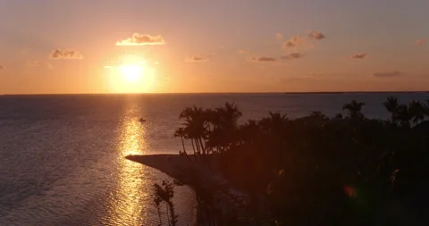 Drone shot of Beautiful Sunset over Tropical Island Florida Keys Video stock 146475397