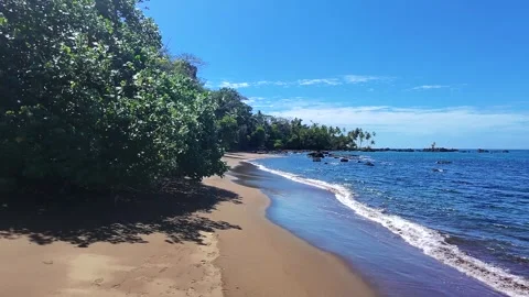 A drone shot of a beautiful tranquil beach at Playa San Josecito, Costa Rica Stock Footage 302691767