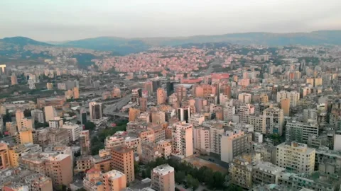 A drone shot of Beirut during sunset time Stock Footage 143422001