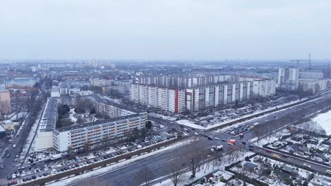 Drone Shot of Berlin Neighborhood With Heavy Traffic at Intersection Stock Footage 328594853