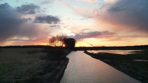 Drone shot of a big puddle created by construction work Stock Footage 236321357