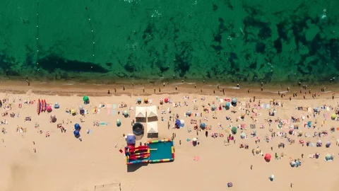 Drone Shot Birds View Timelapse of the Sea Ocean Resort With Sand Beach Stock-Footage 117984233