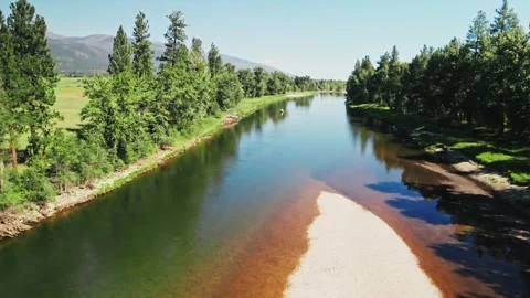 Drone Shot Bitterroot Valley Montana River Fly Fishing 30FPS Graded00000172 Stock Footage 255239201