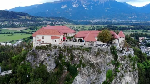 Drone shot from Bled Castle Stock Footage 164028924