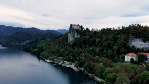 Drone shot from Bled Castle Stock Footage 164029447