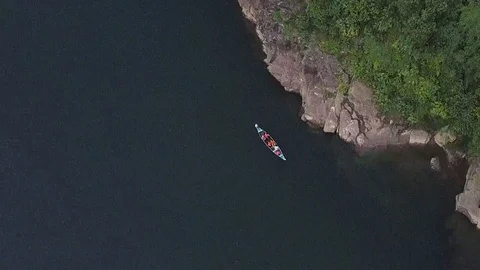Drone shot of Boat in River Stock Footage 122328860