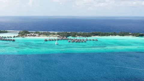 Drone Shot of Bora Bora Island French Polynesia, Luxury Tropical Resort Stock Footage 330845677