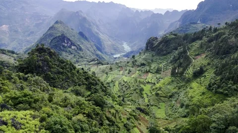 Drone shot of border mountains in Ha Giang near China, Vietnam – 4K Stock-Footage 325036223