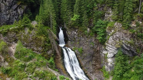 Drone shot with Bride's Veil Waterfall from Apuseni Mountains. Stock Footage 307430872
