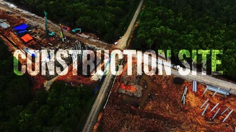 Drone Shot Bridge and Road Construction Site Motion Background Stock Footage 346859185