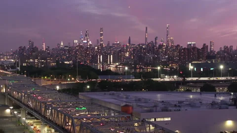 Drone shot of The Bronx at night Stock Footage 308974773