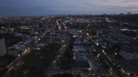 Drone shot of The Bronx at night Stock Footage 344771066