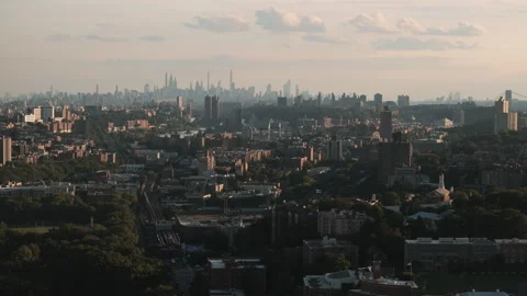 Drone shot of The Bronx at sunset Stock Footage 344770932