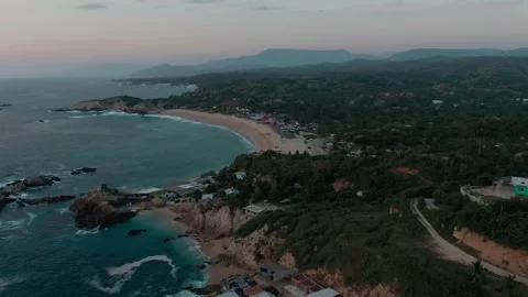 Drone Shot Of Bucerías Lighthouse And Scenic Beaches In Michoacan, Mexico Stock Footage 337036100