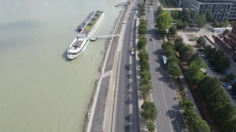 Drone shot at Budapest next to the river Duna Stock Footage 288109376