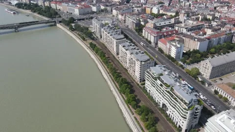 Drone shot in Budapest over the river Duna Stock Footage 288109019