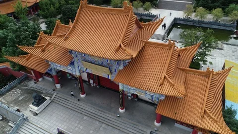Drone shot of Buddhist temple in Dali, travel religion history China Stock-Footage 99126294
