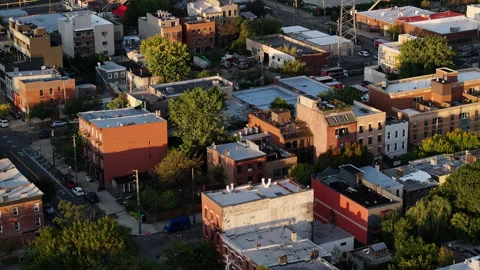 Drone shot of buildings in Red Hook, Brooklyn Stock Footage 253493270