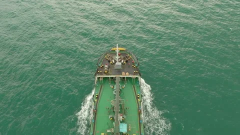 Drone shot of bunker tanker sailing, Singapore Stock Footage 157571567
