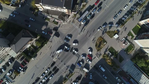 Drone shot of busy intersection at Bill Clinton boulevard Pristina Kosovo Stock-Footage 85475739