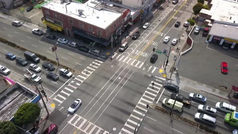 Drone shot of busy intersection in Sunset District in San Francisco 스톡 동영상 235633548