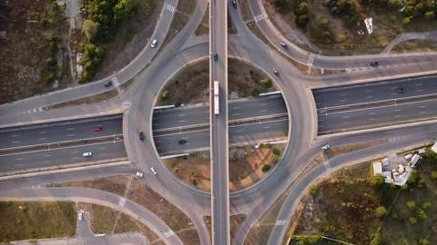 Drone shot of busy multi-level intersection Stock Footage 253169052