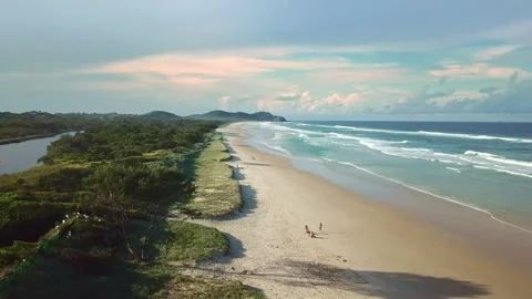 Drone Shot of Byron Cape Lighthouse and Tallow Beach, Byron Bay, New South Wales Stock Footage 294634803