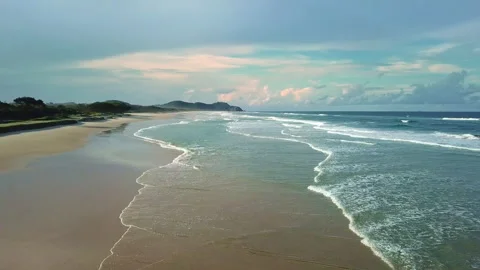 Drone Shot of Byron Cape Lighthouse and Tallow Beach, Byron Bay, New South Wales Stock Footage 294635035